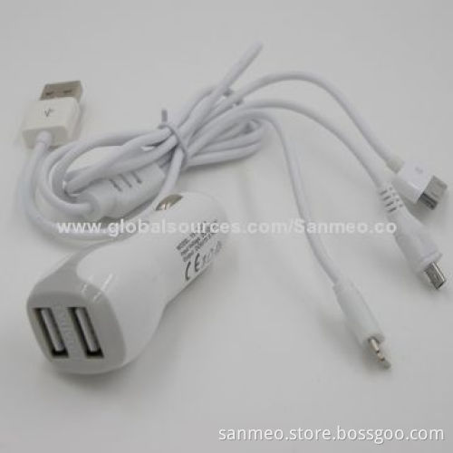 Universal 3-in-1 Dual USB Car Charger for iPhone/iPad/iPod/BlackBerry/HTC/MOT/MicroNew